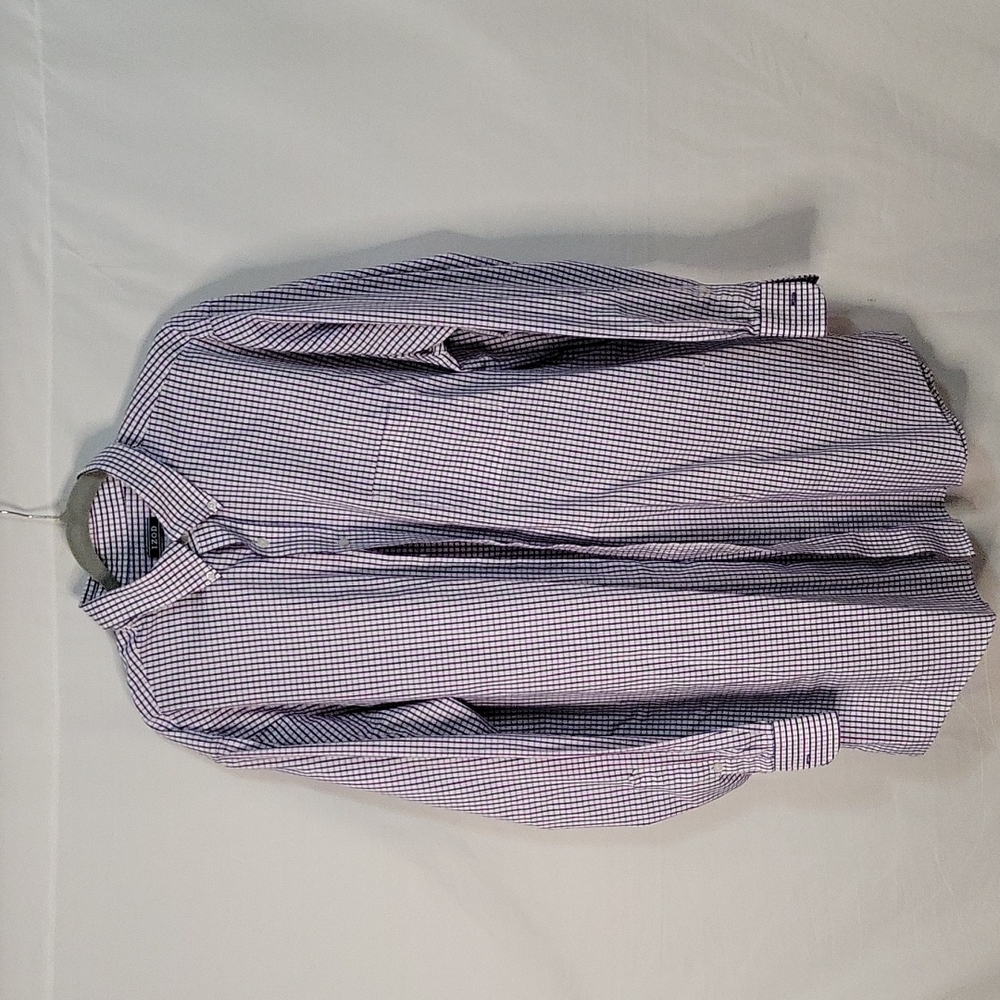 Izod Men's Blue and Purple Plaid Long Sleeve Button Down Shirt | Size 18 35/36